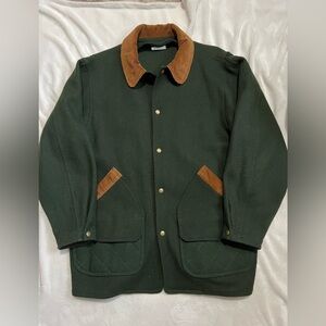 SOLD Woolrich Vintage Green Wool Barn Coat with Tan Collar - Mens Size L